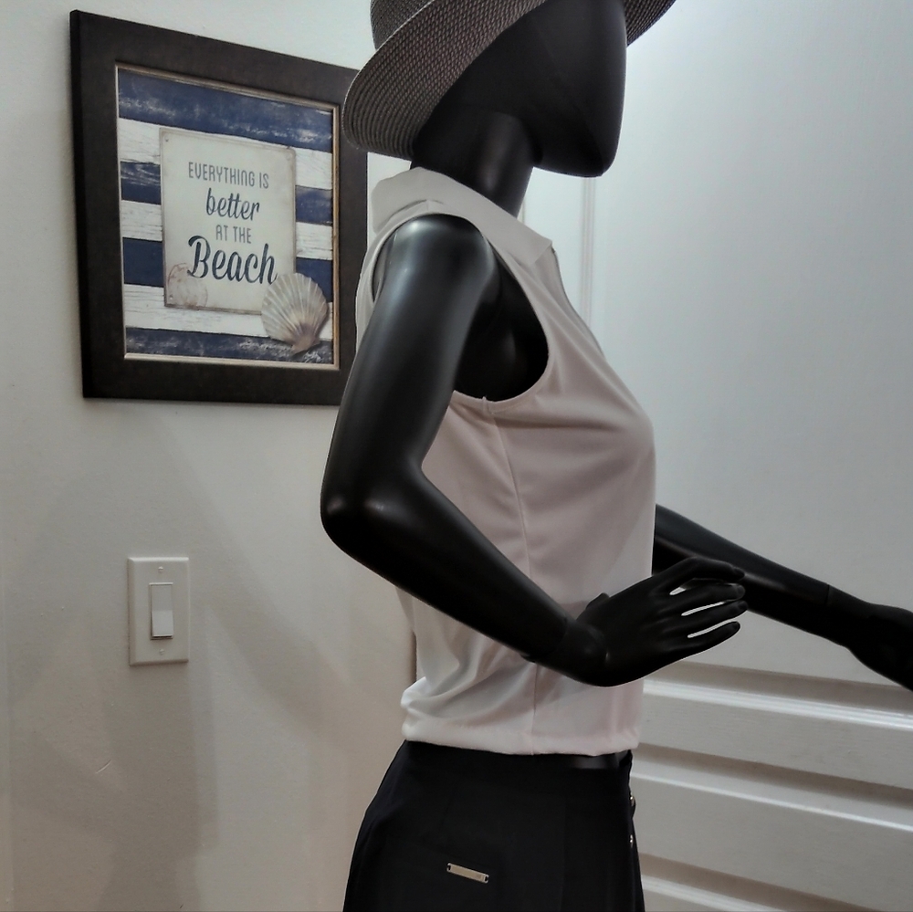 Callaway Women's White Zip-Up Sleeveless Blouse - Picture 2 of 8